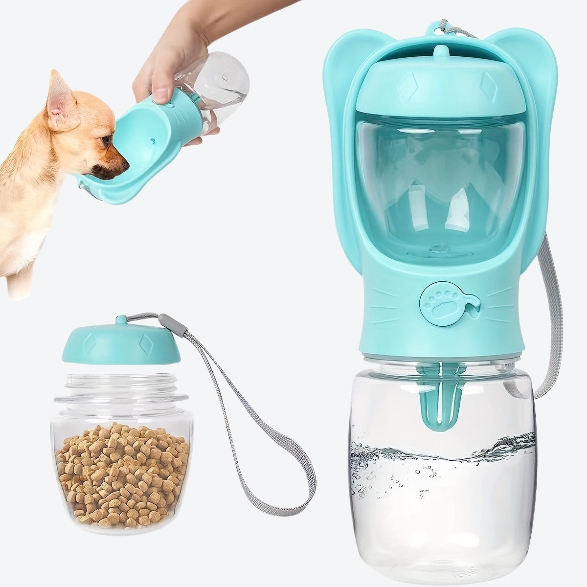 2 In 1 Dog Water Bottle, Leak Proof Portable Pet Water Bottle With Food Container, Outdoor Portable Water Dispenser For Dog, Puppy Supply For Walking, Hiking, Camping, Travel